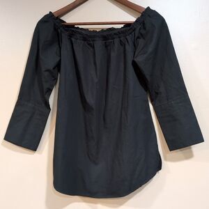 White House Black Market Women's XXS Off The Shoulder Black Cotton Poplin Top
